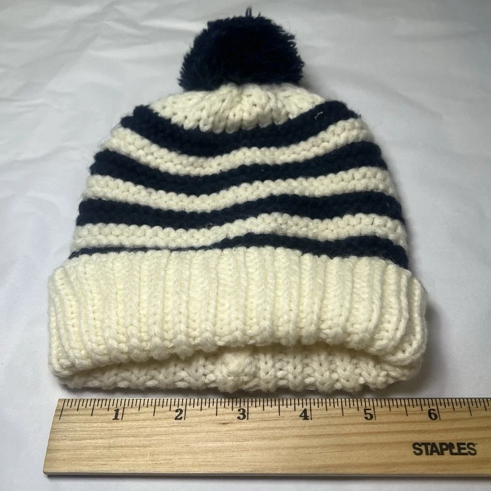 Starting Out Size Infant Beanie Hat Blue White Faux‎ Fur Pom Pom Baby Boy Winter